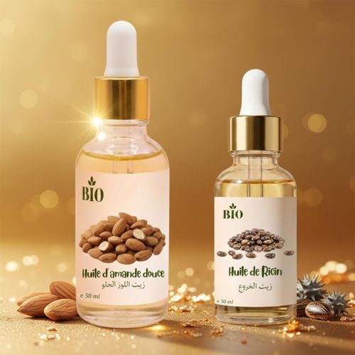 Pack x2 Huile de Amande douce 50 ml et Huile de Ricin 30 ml routine beauté