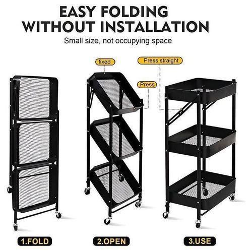 Étagère de Rangement Mobile à 3 Niveaux avec Roulettes – Chariot Organisateur Multifonction en Métal, 3 Paniers Grillagés, Desserte de Cuisine, Salle de Bain, Bureau et Chambre, Meuble de Rangement Gain de Place, Support de Stockage Pratique et Robuste