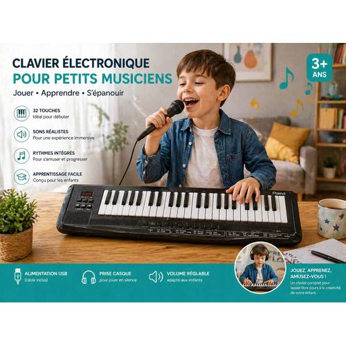 Clavier Piano Enfant 37 Touches avec Micro – Instrument Musical Portable avec USB, Effets Sonores et Enregistrement, Cadeau Ludique et Éducatif