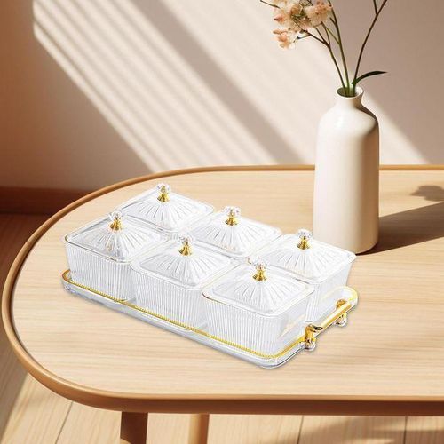 Ensemble de 6 boîtes de rangement transparentes avec plateau doré