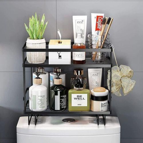 Étagère de Salle de Bain Noire à Deux Niveaux