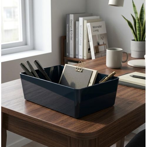 Boîte de Rangement Ouverte Bleu Nuit/Noir (18x26x8 cm) – Organiseur de Bureau & Maison Design