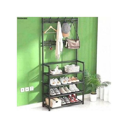 Porte-manteau 3 en 1, banc à chaussures , arbre avec 4 étagère et 6 crochets