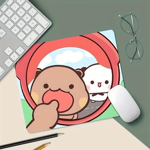 Tapis de Souris Mignon Boba Ours Shiba Inu Style Anime - Base en Caoutchouc Antidérapante Bureau Doux pour PC Ordinateur Portable Jeux Bureau - Accessoire Portable de Personnage Manga pour Fans de Anime