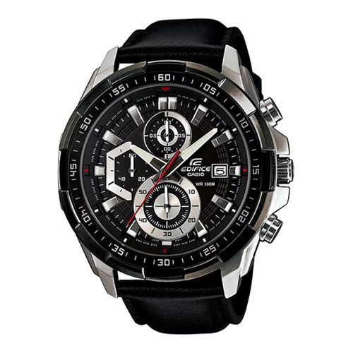 Design sportif et imposant, caractérisée par un large boîtier 49.5mm - Bracelet cuir noir - EFR-539L-1AV