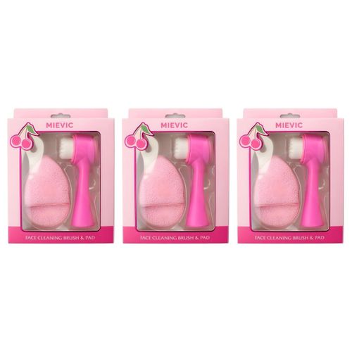 Lot de 3 - Set de Nettoyage Visage Brosse et Éponge Rose Pour Tous Types de Peau