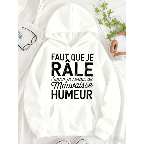 Sweat à capuche doublé pour femme, d'inspiration française, avec imprimé de lettres à motifs, une poche et un design saisissant