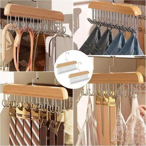 Set de 2 Cintre en bois multifonctionnel pour le rangement, le séchage, l'accrochage et l'organisation des sous-vêtements