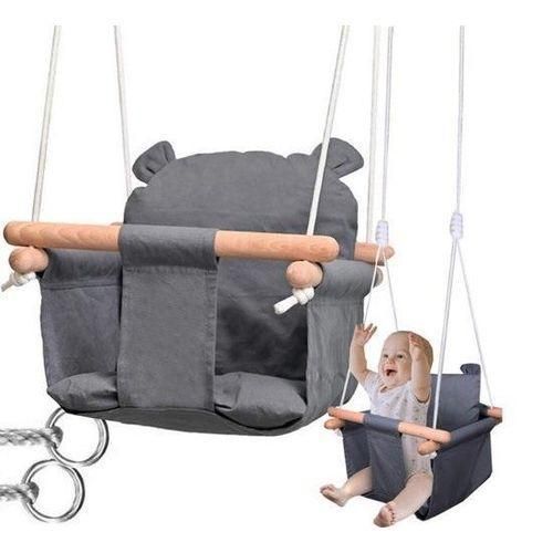 Balançoire Bébé en Bois avec Ceinture de Sécurité – Lavable, Réglable en Hauteur, Intérieur & Extérieur, de 6 Mois à 4 Ans