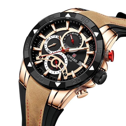 Montre Homme Chronographe Bracelet Bimatière Silicone et Suédine 46 mm Marron – Édition Originale