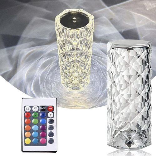 Vnnigmn Lampe de Table en Cristal LED, Cristal Rose Lampe avec Tactile et Télécommande , Lumière d'ambiance pour la Décoration de la Chambre du Salon (16 couleurs)
