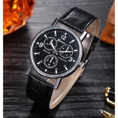 Montre Homme Geneva PRC 200 - Quartz - Bracelet Cuir marron & Cadran Noir