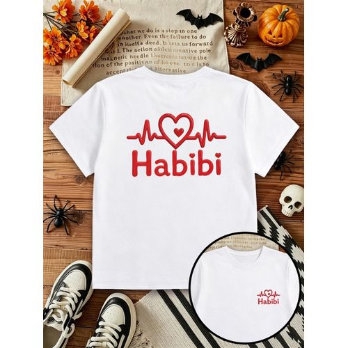 T-shirt pour femme à imprimé cœur ECG - Habibi en écriture arabe/persane et ECG, haut à manches courtes, double face, convient à toutes les saisons, décontracté à col ras du cou, compatible avec toutes les morphologies (lavable en machine)
