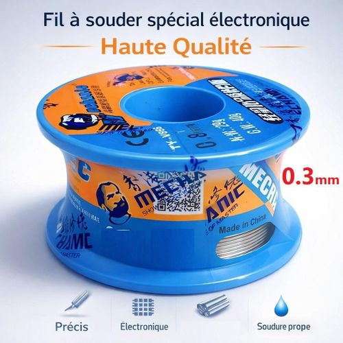 Fil à Souder 0.3mm 63/37 Bobine 28g – Étain Plomb Flux Intégré TY-V866
