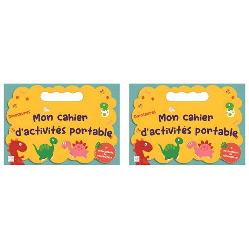 Lot de 2 Cahiers d'Activités Portables - Thème Dinosaures Éducatifs avec Autocollants - Multicolore pour Enfants