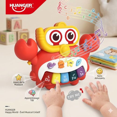 Piano Musical Enfant - Jouet d'Éveil Crabe Rigolo - Instrument de Musique Bébé 18 Mois+ - Lumières et Sons Amusants - Apprentissage Précoce des Notes Do-Ré-Mi-Fa-Sol - Cadeau Éducatif Créatif, couleur rouge