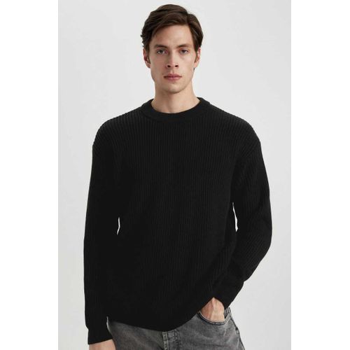 Coupe Oversize Col Rond Basique En Maille Pull - B9718AX - Noir