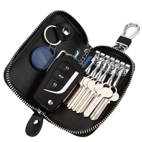 Étui Porte-Clés de Voiture en Similicuir Premium – Pochette Zippée Multifonctionnelle avec Crochet en Métal – Organisateur de Clés Élégant
