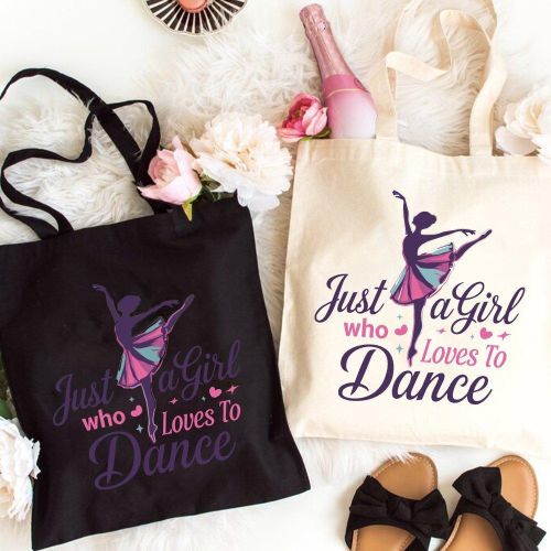 1 sac fourre-tout en toile à la mode pour femme, léger avec bandoulière fixe, ouverture sur le dessus, durable pour les trajets quotidiens, les pique-niques, les fêtes, le shopping, les voyages - Sac à main imprimé Just a Girl Who Loves to Dance