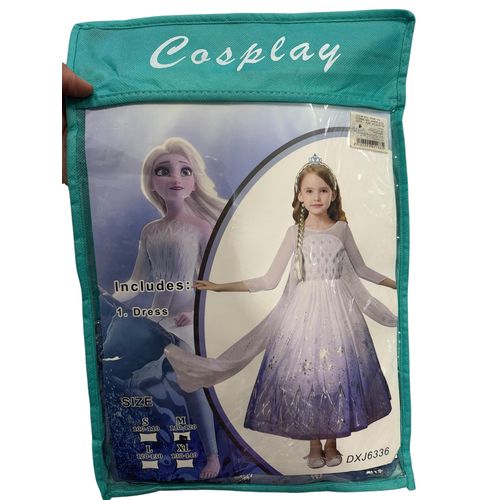 Robe Dguisement Princesse Reine des Neiges Fille Costume Cosplay lgant avec Cape Transparent 110-120cm