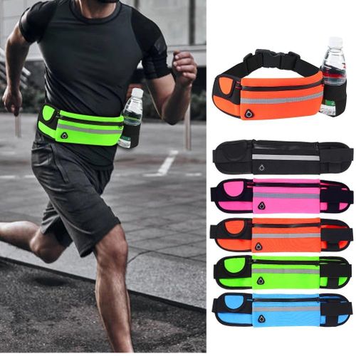 Sac de taille sport multifonction imperméable avec porte-gourde, poche téléphone, ceinture ajustable pour course, fitness et activités extérieures