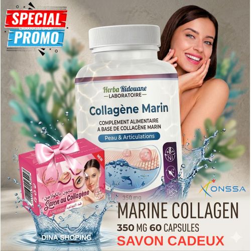 COLLAGÈNE MARIN - 60 Capsules de peptides de collagène marin de qualité supérieure plus SAVON collagéne anti rides gratuit
