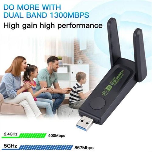 Clé WiFi USB Haute Performance 1300 Mbps avec Double Bande 2,4 GHz & 5 GHz, Antenne Haute Puissance 6 dBi, Idéale pour Jeux, Streaming HD et Navigation Ultra-Rapide