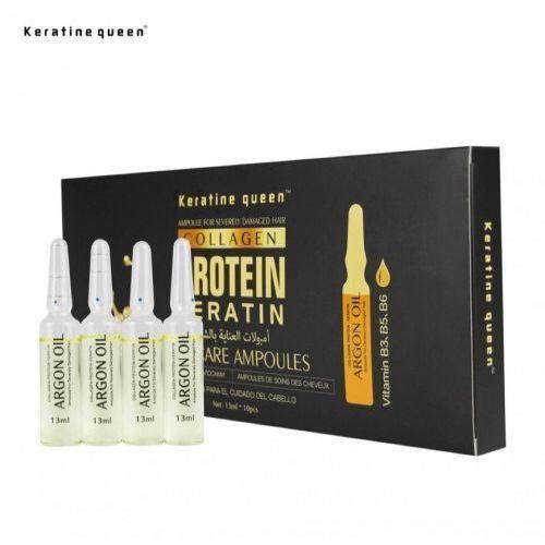 Lot de 10 Ampoules Kératine Queen pour Réparation des Cheveux avec Vitamine B3, B5, B6 et Huile d'Argan