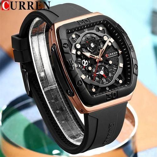 Montre de sport de luxe étanche à quartz à design carré lumineux Curren 8443 montre à quartz analogique avec bracelet en silicone, montre de sport