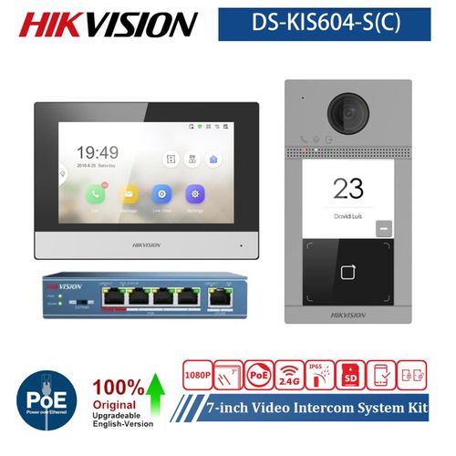 Kit complet Vidophone IP antivandale avec lecteur de badge WIFI POE Videophone Interphone DS-KIS604-SC