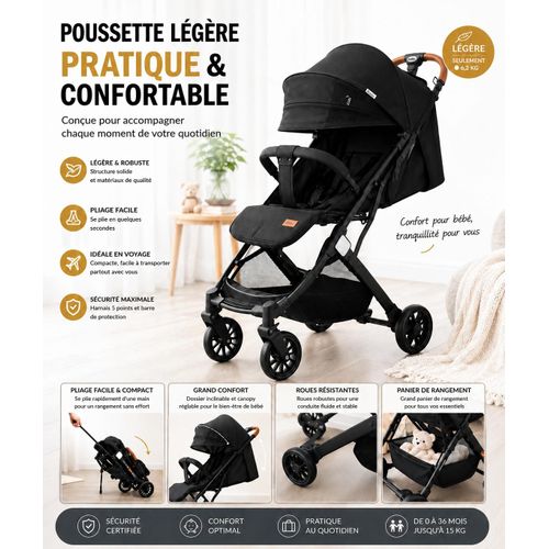 Poussette Bébé Cabine Légère et Pliable Valise– Confortable, Compacte