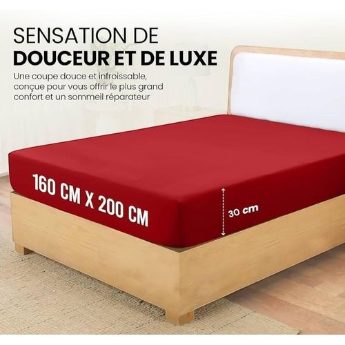 Drap Housse - rouge 160x200 cm - Bonnets 30 cm pour Matelas Épais -Microfibre brossée