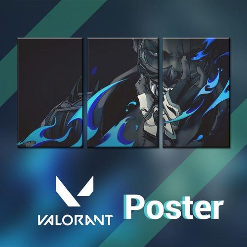 Tableau Triptyque 3 Panneaux Personnage Gaming Masqué Noir et Bleu, Décoration Murale Style Jeu Vidéo