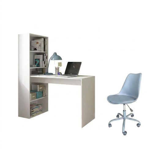 PACK Bureau DUPLO Blanc + Chaise MATTEO Gris