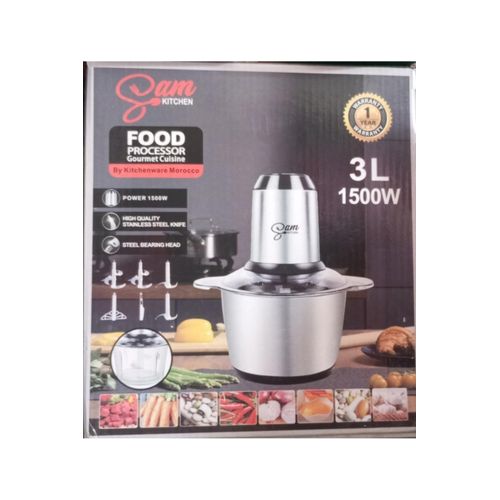 Hachoir électrique 2 bols Inox et Verre + 5 Lames et batteur et spatule 3L 1500 W