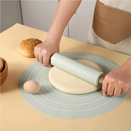 Tapis de pâtisserie en silicone antiadhésif + rouleau à pâtisserie – Set de pétrissage et cuisson antidérapant