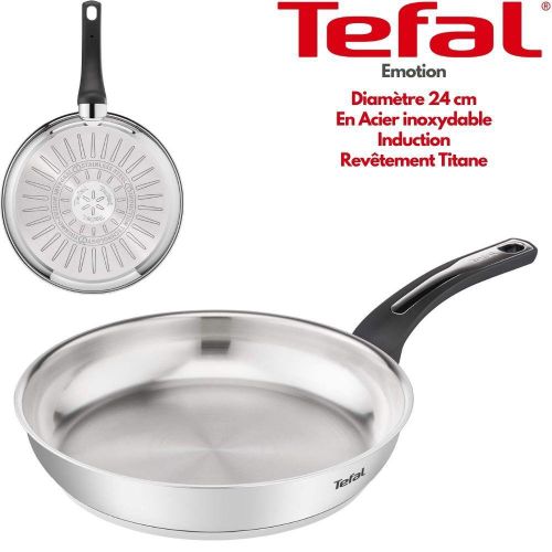 Emotion Poêle 24 cm – En Acier Inoxydable, Revêtement Titane Ultra Résistant – Antiadhésif Longue Durée, THERMO-SIGNAL pour Température Idéale, Fond Épais Diffusion Parfaite, Tous Feux dont Induction