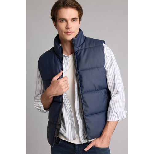 Gilet Doudoune en similicuir matelassé imperméable à col montant Coupe slim