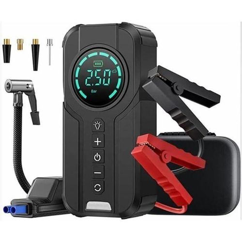 Démarreur de Batterie de Voiture + Gonfleur de Pneu, Batterie Externe - 8400 mAh, LED, Port USB, Type C