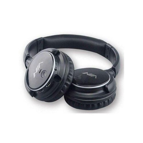 Casque sans fil Nia Original compatible Android et Apple avec radio FM Micro SD - Entrée auxiliaire - Acier noir de haute qualité pour hommes et femmes