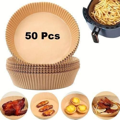 50 Pièces de Papier Cuisson Jetable pour Friteuse à Air, Résistant à l’Huile, Antiadhésif et Rond