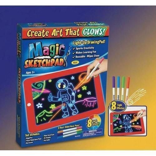 Tablette de Dessin Lumineuse Magic Pad – Planche de Dessin Réutilisable avec Lumières LED, Pochoirs et Stylos Néon – Jouet Éducatif Créatif pour Enfants