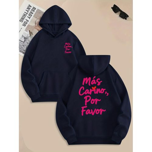Sweat à capuche Más Carino, Por Favor (Plus Mignon, S'il Vous Plaît) - Lettres cursives roses et phrase espagnole imprimée, pull oversize avec poche, pull doux et décontracté, lavable en machine pour apprenants d'espagnol