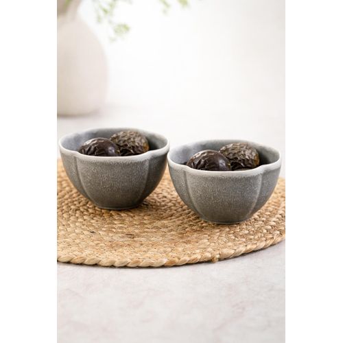 Pack de 2 Bols en Grès Gris Clair Ø12cm Design Scandinave Moderne Salade Apéritif Dessert Multifonction