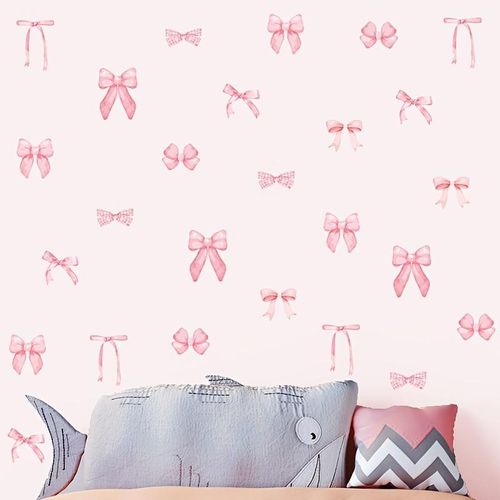 28 Stickers Muraux Noël avec Nœuds Roses, Parfaits pour Décorer une Chambre ou un Salon Chaleureux et Romantique