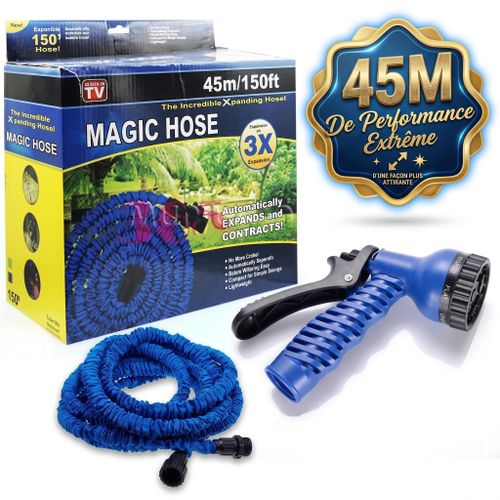 Tuyau d’Arrosage Extensible 45m/150FT–Tuyau Flexible Rétractable 3X Haute Pression–Pistolet Pulvérisateur Multi-Jet Inclus–Anti-Nœuds, Anti-Torsion, Anti-Fuite–Léger, Compact, Ultra Résistant–Arrosage Jardin, Terrasse, Garage, Lavage Voiture