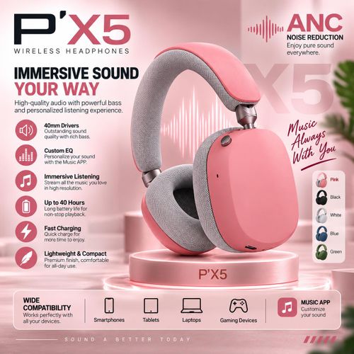 Casque Sans Fil P’X5 ANC – Son Immersif & Autonomie 40H