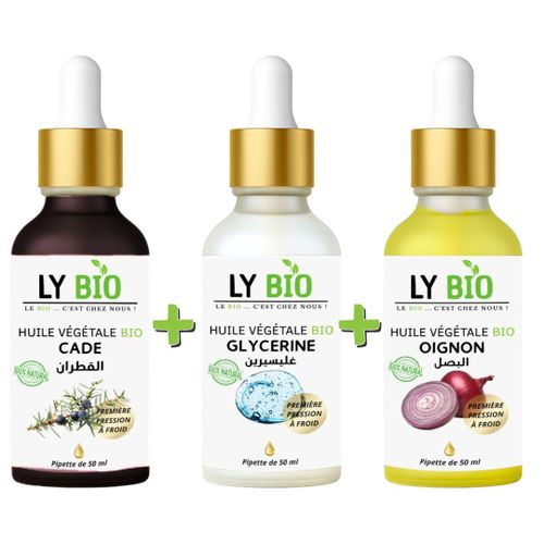 PACK HUILE CADE 50ML - PIPETTE HUILE GLYCERINE 50ml - PIPETTE HUILE OIGNON 50ML - PIPETTE