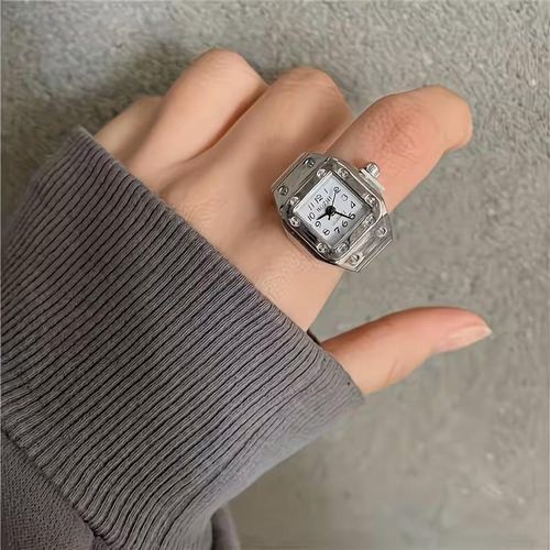 Montre Bague Punk Carr Simple Montre Doigt Polyvalente pour Couple Mini Garde-temps