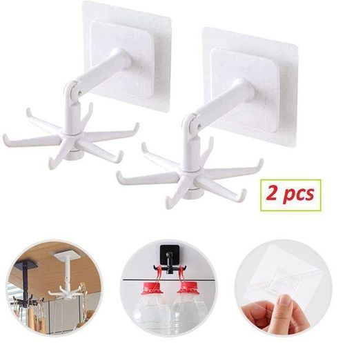 2 Crochets mural de cuisine rotatif à 360 degrés, crochets multi-usages